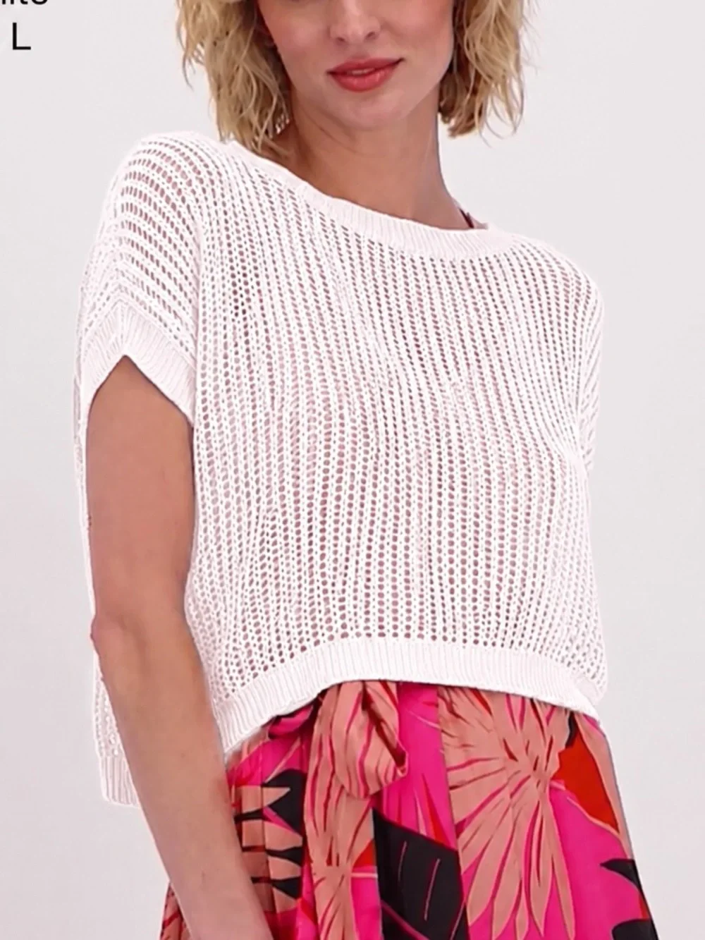 NWT Spanner - White Open-Knit Crop Top Sweater SzL - Picture 2 of 13